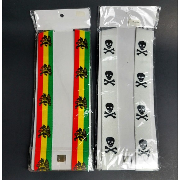 Suspenders Skulls & Rasta Lion Lot of 2 Mens Unisex Unicfashion Halloween New! - Picture 2 of 2